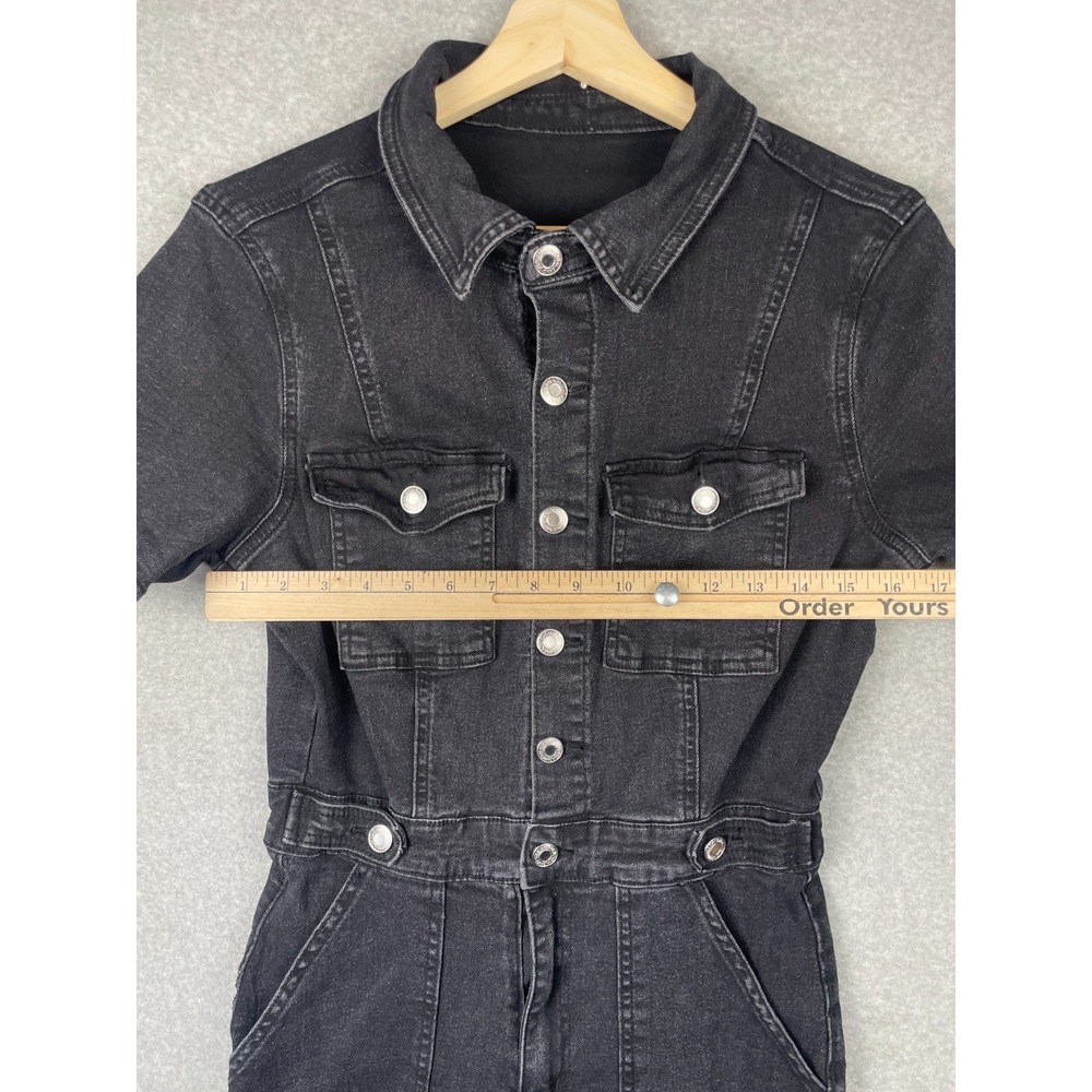 Denim Jumpsuit Womens 6 Medium Black Button Fly Flared Legs Short Sleeve - Picture 11 of 16